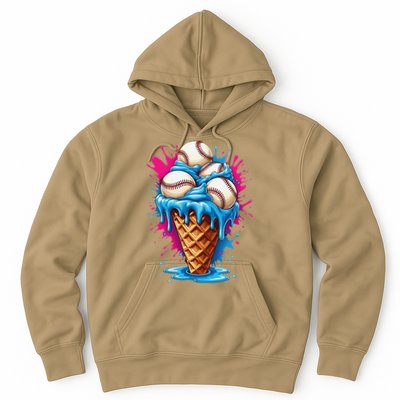 Baseball Ice Cream Funny Ice Cream Baseball  Watercolor Gift Hoodie