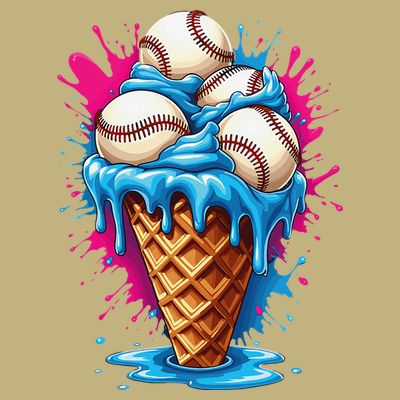 Baseball Ice Cream Funny Ice Cream Baseball  Watercolor Gift T-Shirt