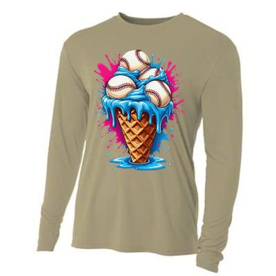 Baseball Ice Cream Funny Ice Cream Baseball  Watercolor Gift Cooling Performance Long Sleeve Crew