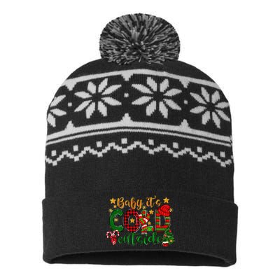 Baby ItS Cold Outside Buffalo Plaid Christmas Matching USA-Made Snowflake Beanie