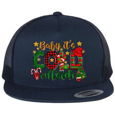 Baby ItS Cold Outside Buffalo Plaid Christmas Matching Flat Bill Trucker Hat