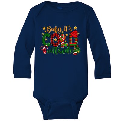 Baby ItS Cold Outside Buffalo Plaid Christmas Matching Baby Long Sleeve Bodysuit