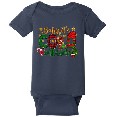 Baby ItS Cold Outside Buffalo Plaid Christmas Matching Baby Bodysuit