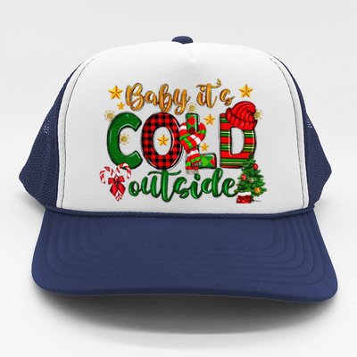 Baby ItS Cold Outside Buffalo Plaid Christmas Matching Trucker Hat