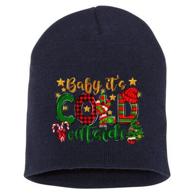 Baby ItS Cold Outside Buffalo Plaid Christmas Matching Short Acrylic Beanie