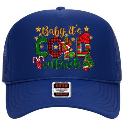 Baby ItS Cold Outside Buffalo Plaid Christmas Matching High Crown Mesh Back Trucker Hat