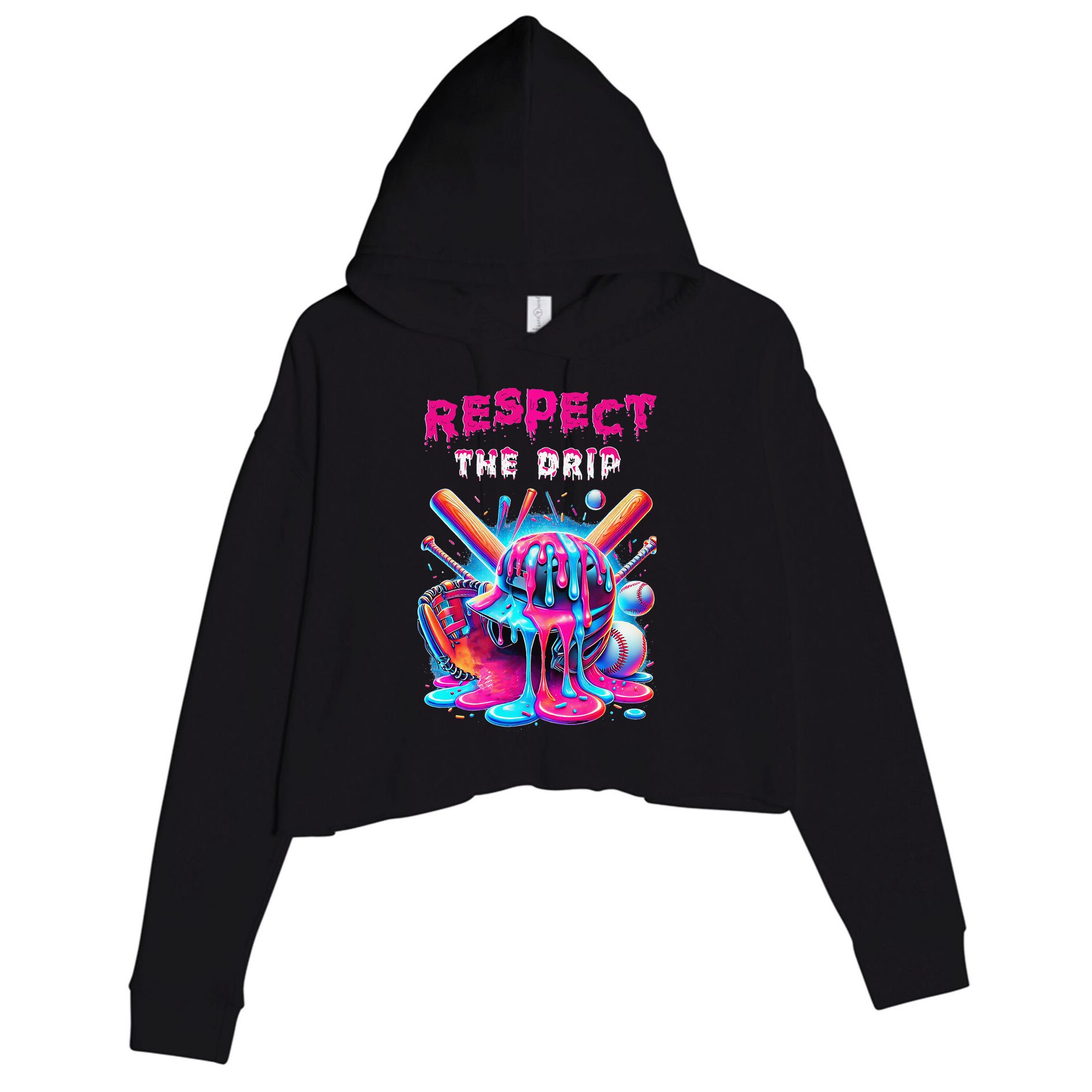 Baseball Ice Cream Drip Respect The Drip Gift Crop Fleece Hoodie