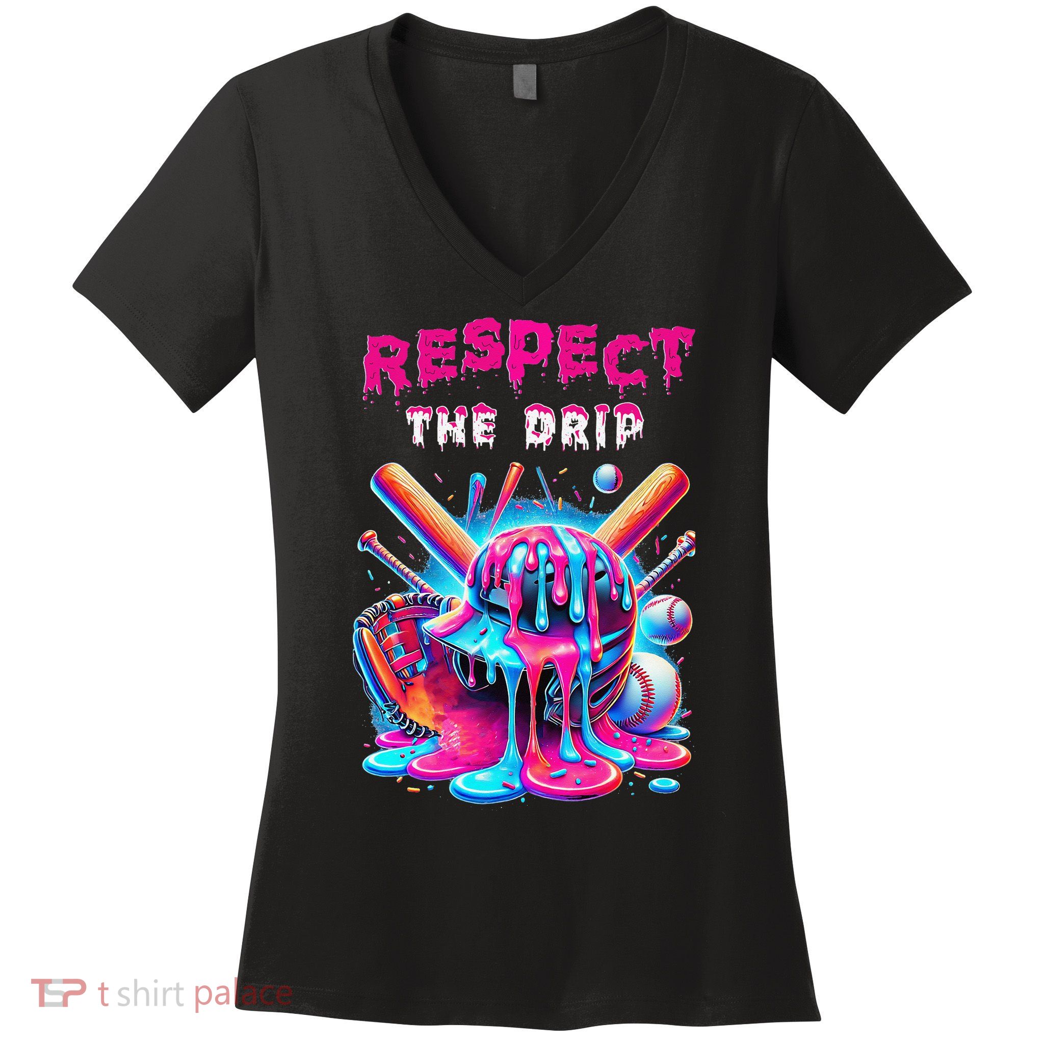 Baseball Ice Cream Drip Respect The Drip Gift Women's V-Neck T-Shirt