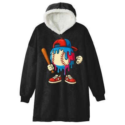 Baseball Ice Cream Drip Sport Game Day Gift Hooded Wearable Blanket