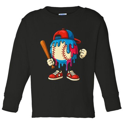 Baseball Ice Cream Drip Sport Game Day Gift Toddler Long Sleeve Shirt