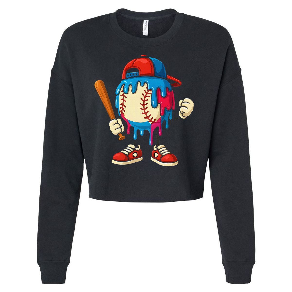 Baseball Ice Cream Drip Sport Game Day Gift Cropped Pullover Crew