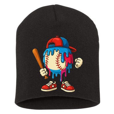 Baseball Ice Cream Drip Sport Game Day Gift Short Acrylic Beanie