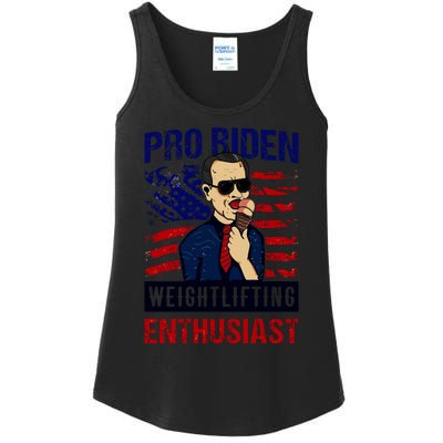 Biden Ice Cream Pro Biden Weightlifting Enthusiast American Flag Ladies Essential Tank