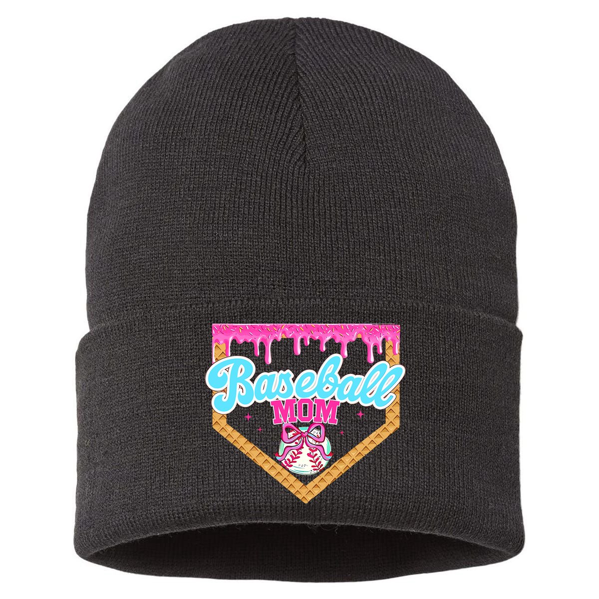 Baseball Ice Cream Drip Funny Sport Game Day Baseball Mom Sustainable Knit Beanie