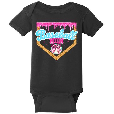 Baseball Ice Cream Drip Funny Sport Game Day Baseball Mom Baby Bodysuit