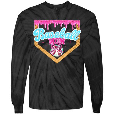 Baseball Ice Cream Drip Funny Sport Game Day Baseball Mom Tie-Dye Long Sleeve Shirt