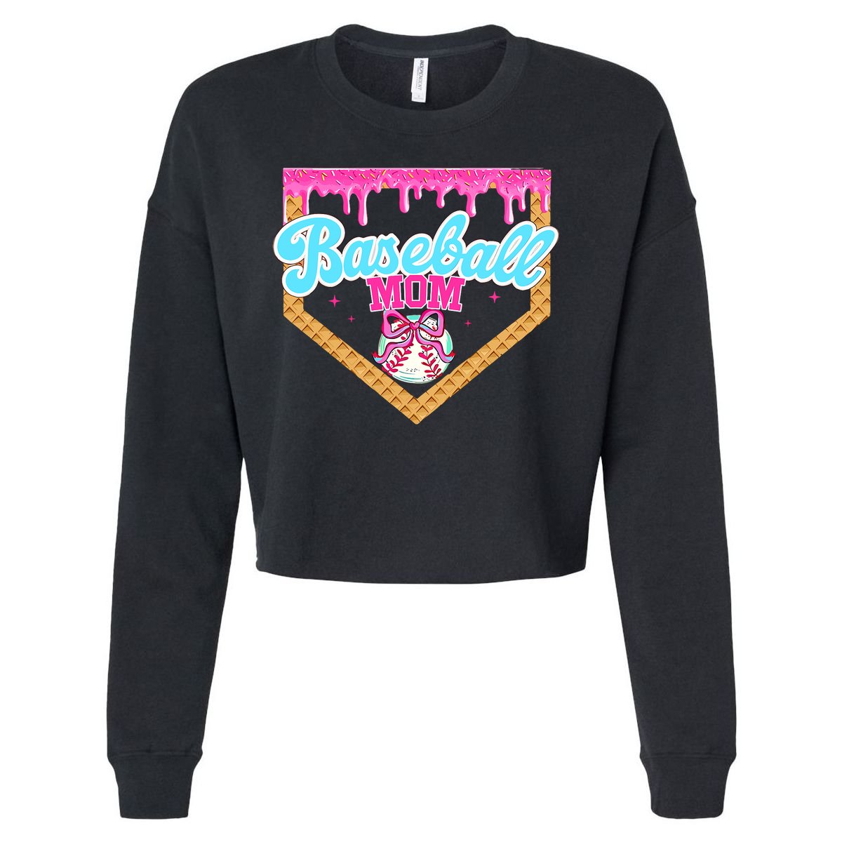 Baseball Ice Cream Drip Funny Sport Game Day Baseball Mom Cropped Pullover Crew