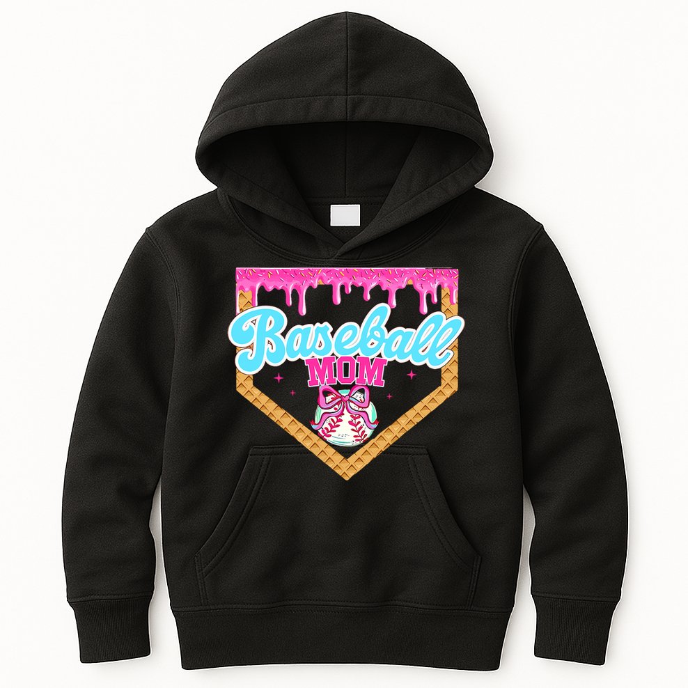 Baseball Ice Cream Drip Funny Sport Game Day Baseball Mom Kids Hoodie