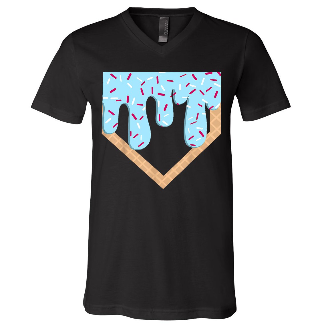 Baseball Ice Cream Dripping Baseball Home Plate Drip  V-Neck T-Shirt