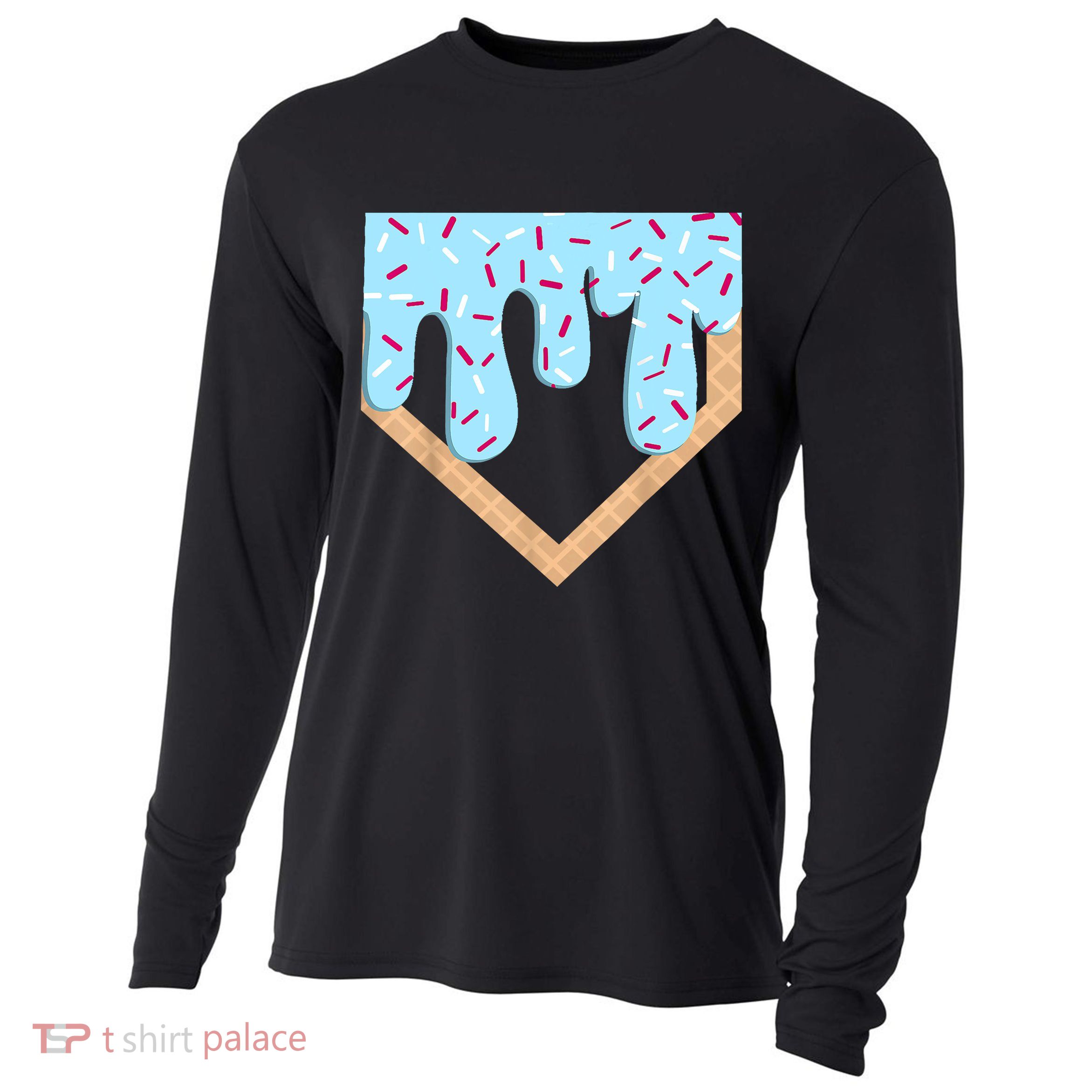 Baseball Ice Cream Dripping Baseball Home Plate Drip  Cooling Performance Long Sleeve Crew
