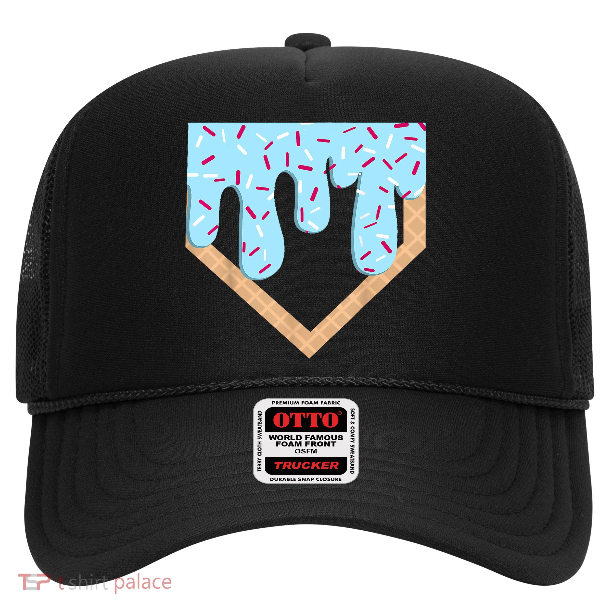 Baseball Ice Cream Dripping Baseball Home Plate Drip  Trucker Hat