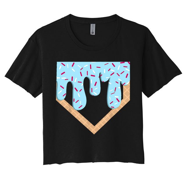 Baseball Ice Cream Dripping Baseball Home Plate Drip  Crop Top