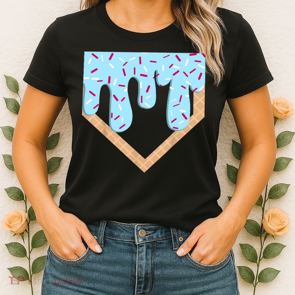 Baseball Ice Cream Dripping Baseball Home Plate Drip  Womens T-Shirt