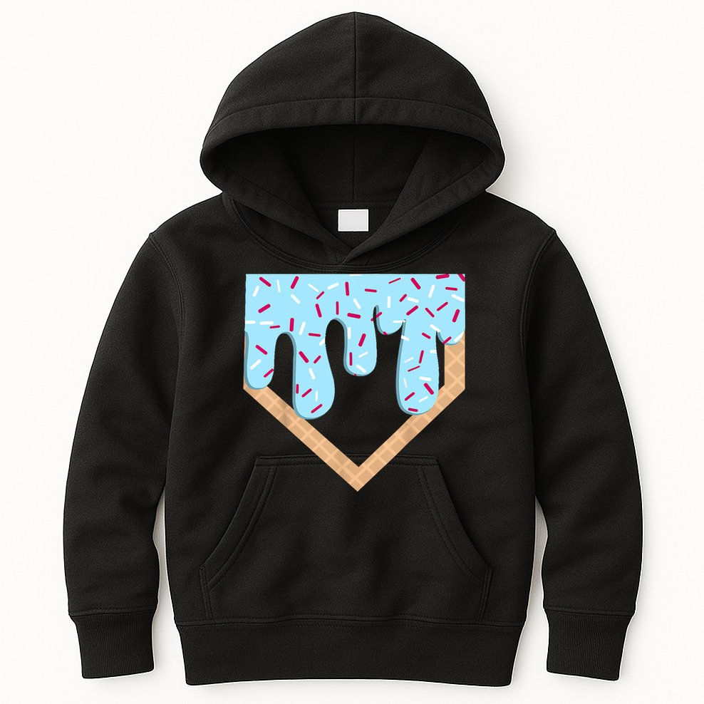 Baseball Ice Cream Dripping Baseball Home Plate Drip  Kids Hoodie