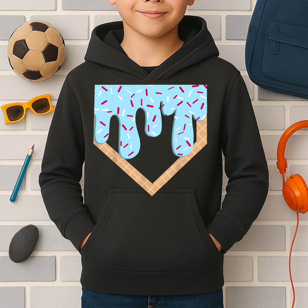 Baseball Ice Cream Dripping Baseball Home Plate Drip  Kids Hoodie