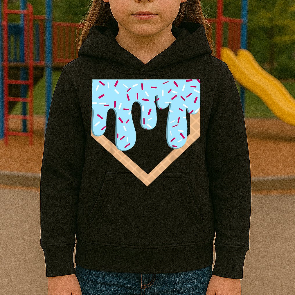 Baseball Ice Cream Dripping Baseball Home Plate Drip  Kids Hoodie