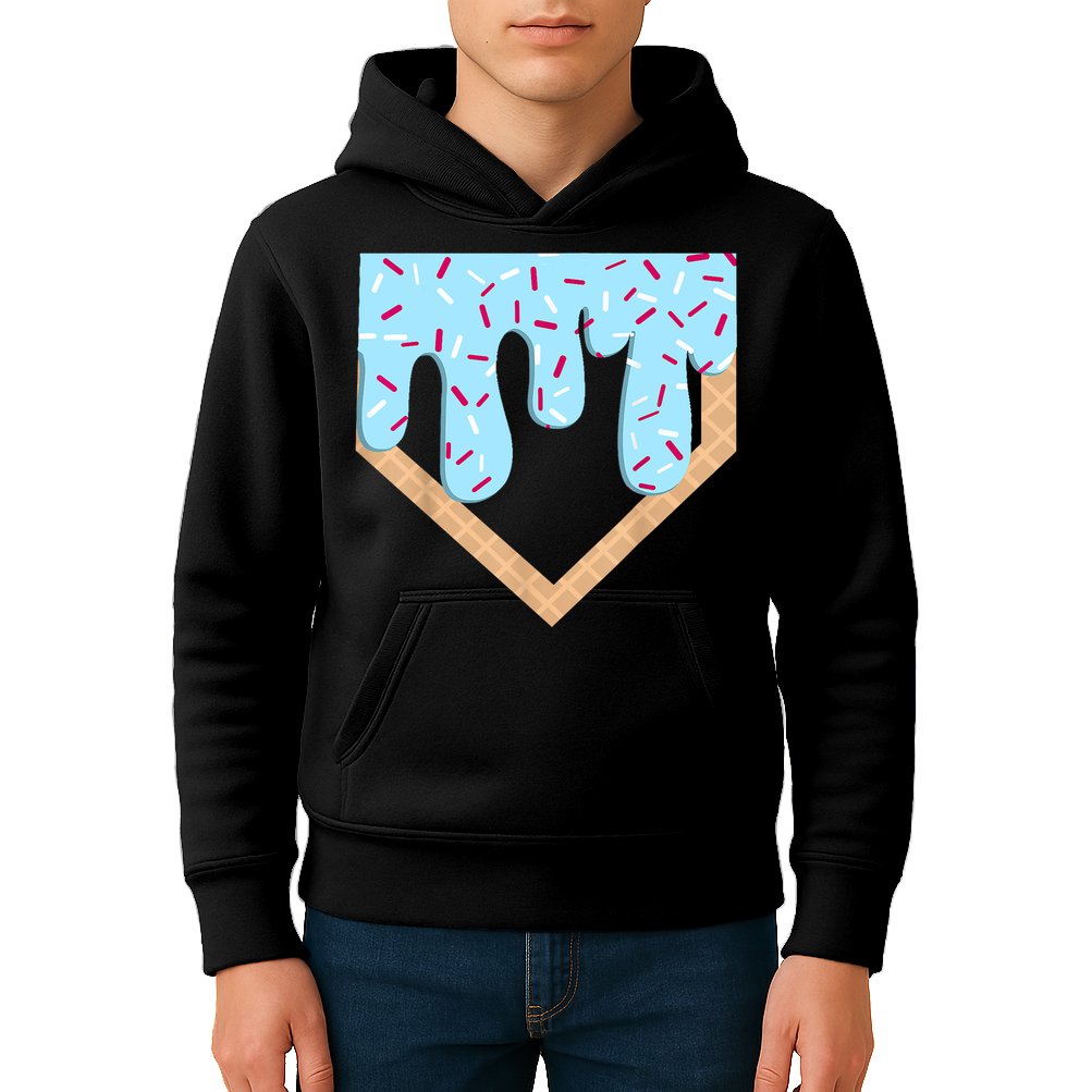 Baseball Ice Cream Dripping Baseball Home Plate Drip  Kids Hoodie