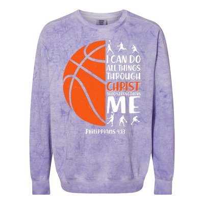 Basketball I Can Do All Things Through Christ Who Strengthens Me Philippian 4:13 Colorblast Crewneck Sweatshirt