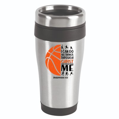 Basketball I Can Do All Things Through Christ Who Strengthens Me Philippian 4:13 16oz Travel Tumbler