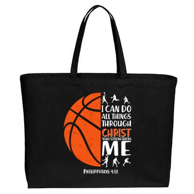 Basketball I Can Do All Things Through Christ Who Strengthens Me Philippian 4:13 Cotton Canvas Jumbo Tote