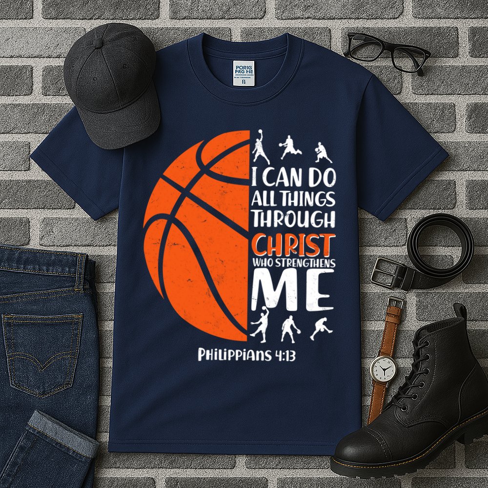 Basketball I Can Do All Things Through Christ Who Strengthens Me Philippian 4:13 Tall T-Shirt