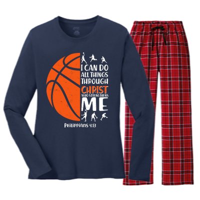 Basketball I Can Do All Things Through Christ Who Strengthens Me Philippian 4:13 Women's Long Sleeve Flannel Pajama Set 