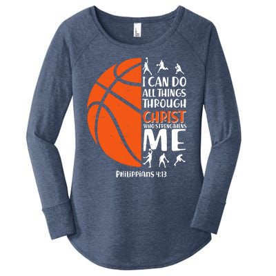 Basketball I Can Do All Things Through Christ Who Strengthens Me Philippian 4:13 Women's Perfect Tri Tunic Long Sleeve Shirt