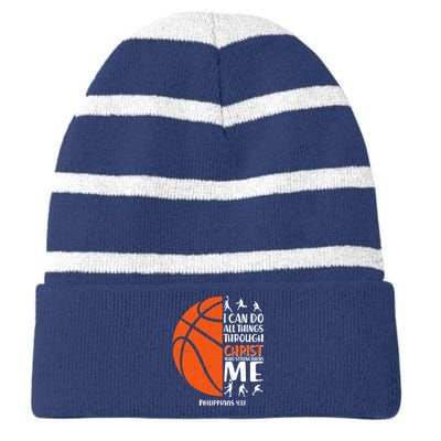 Basketball I Can Do All Things Through Christ Who Strengthens Me Philippian 4:13 Striped Beanie with Solid Band