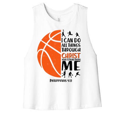 Basketball I Can Do All Things Through Christ Who Strengthens Me Philippian 4:13 Women's Racerback Cropped Tank