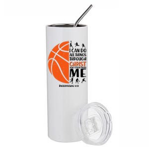 Basketball I Can Do All Things Through Christ Who Strengthens Me Philippian 4:13 Stainless Steel Tumbler