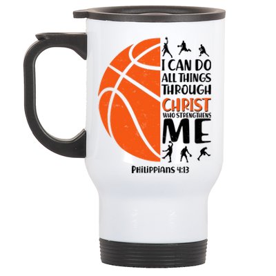 Basketball I Can Do All Things Through Christ Who Strengthens Me Philippian 4:13 Stainless Steel Travel Mug