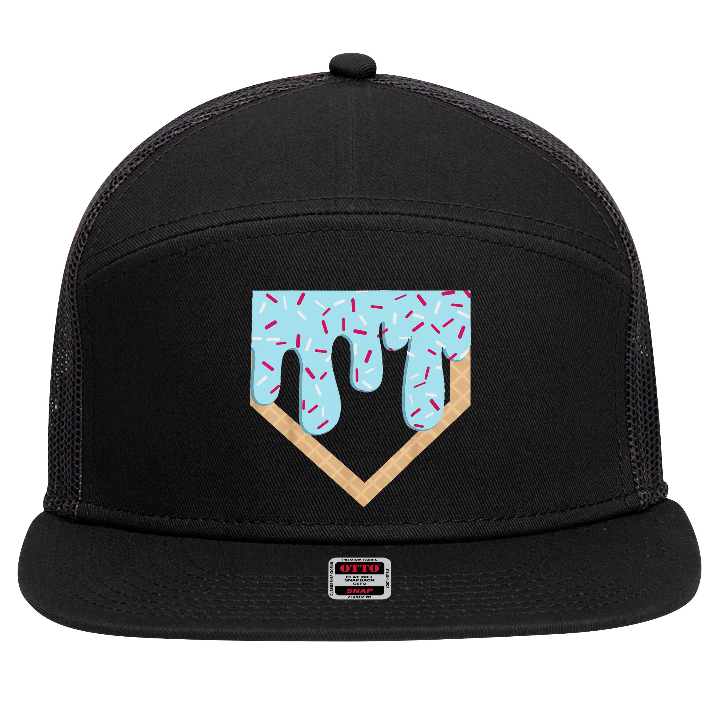 Baseball Ice Cream Dripping Drip 7 Panel Mesh Trucker Snapback Hat