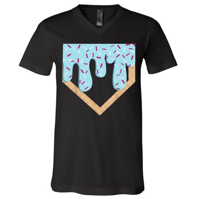 Baseball Ice Cream Dripping Drip V-Neck T-Shirt