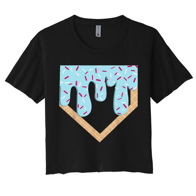 Baseball Ice Cream Dripping Drip Women's Crop Top Tee