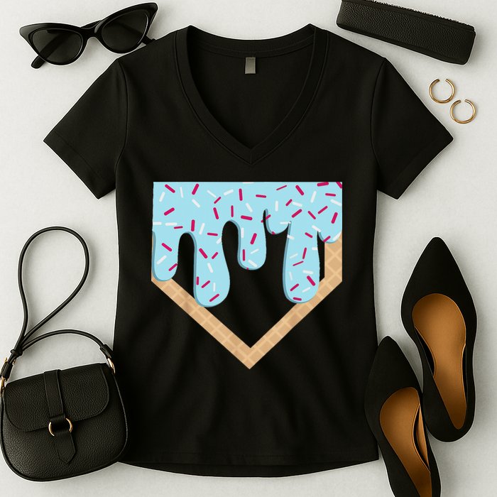 Baseball Ice Cream Dripping Drip Women's V-Neck T-Shirt