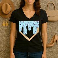 Baseball Ice Cream Dripping Drip Women's V-Neck T-Shirt