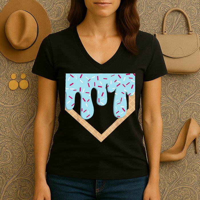 Baseball Ice Cream Dripping Drip Women's V-Neck T-Shirt