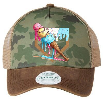 Baseball Ice Cream Dripping Baseball Home Plate Drip Legacy Tie Dye Trucker Hat