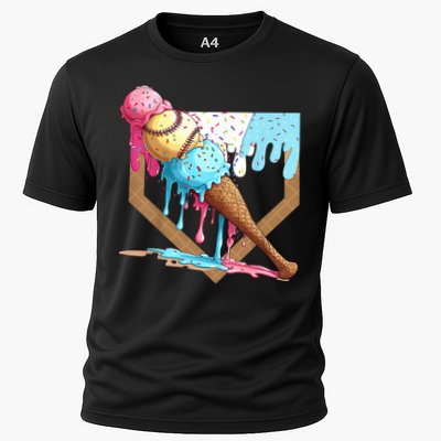 Baseball Ice Cream Dripping Baseball Home Plate Drip Performance Shirt