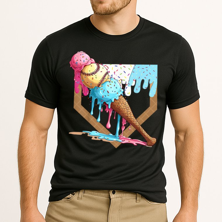 Baseball Ice Cream Dripping Baseball Home Plate Drip Cooling Performance Crew T-Shirt